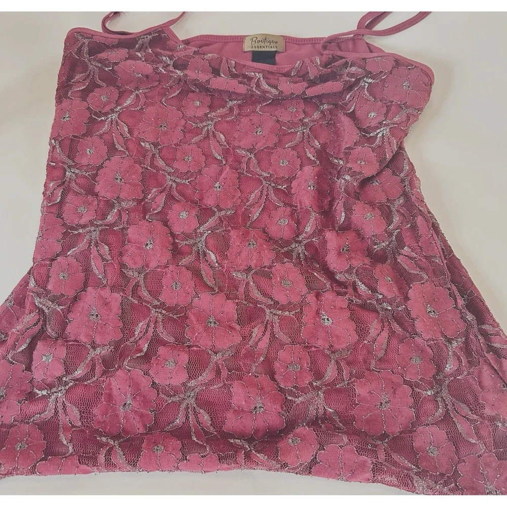 Boutique Essentials Size L Camisole Purple/Eggplant All Over Lace Adj Straps - Picture 3 of 7